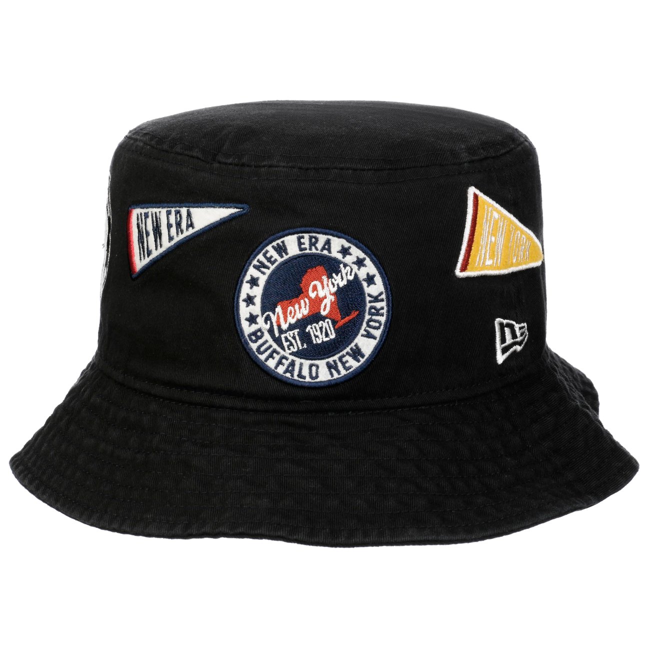 New Era Men's Black All-Over Patch Bucket Hat By