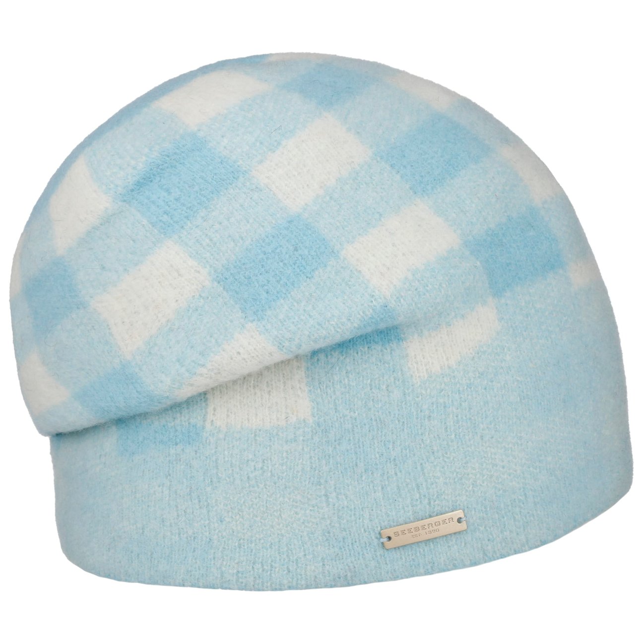 Seeberger Women's Blue Check Headsock Milled Wool Hat By