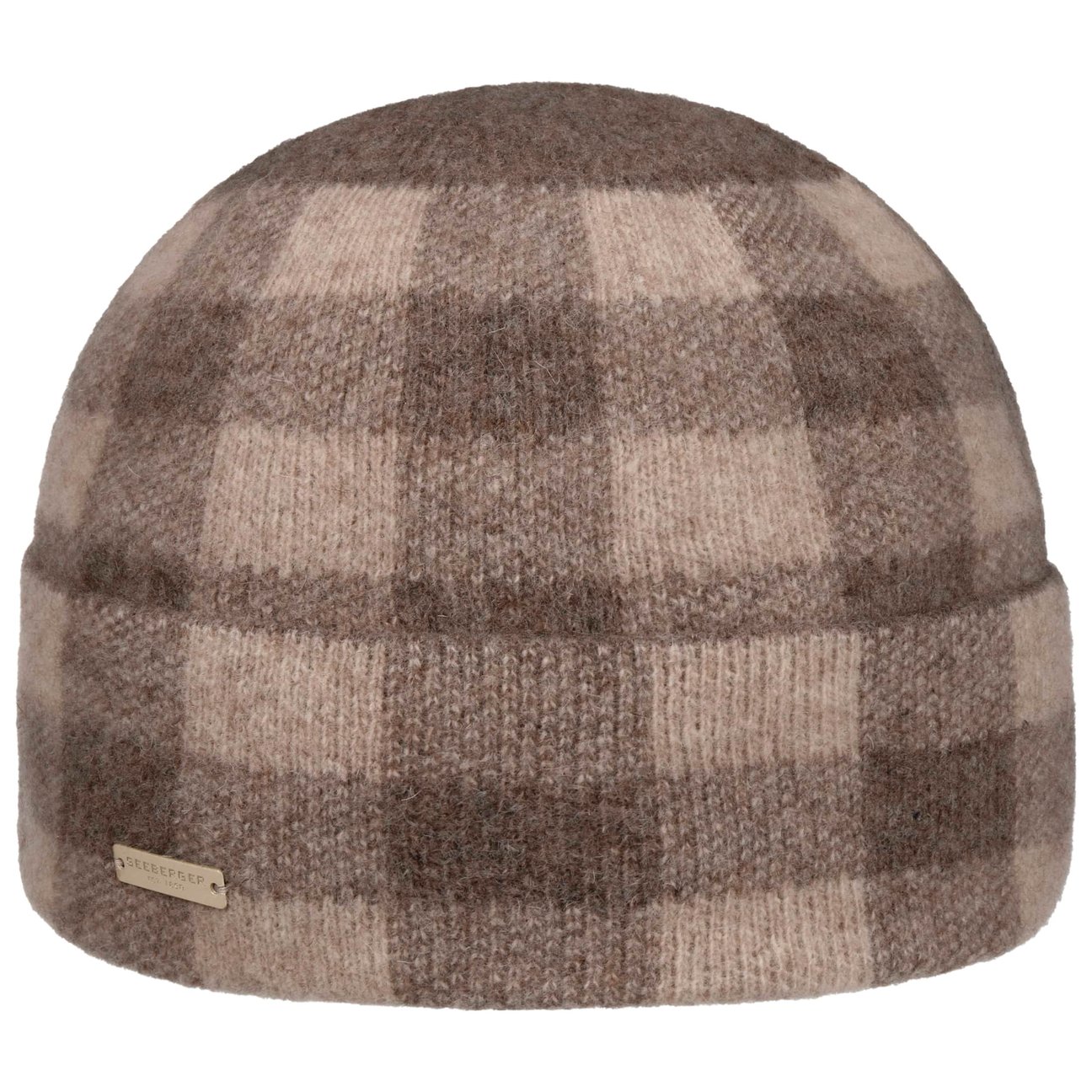 Seeberger Women's Beige Check Milled Wool Hat With Cuff By