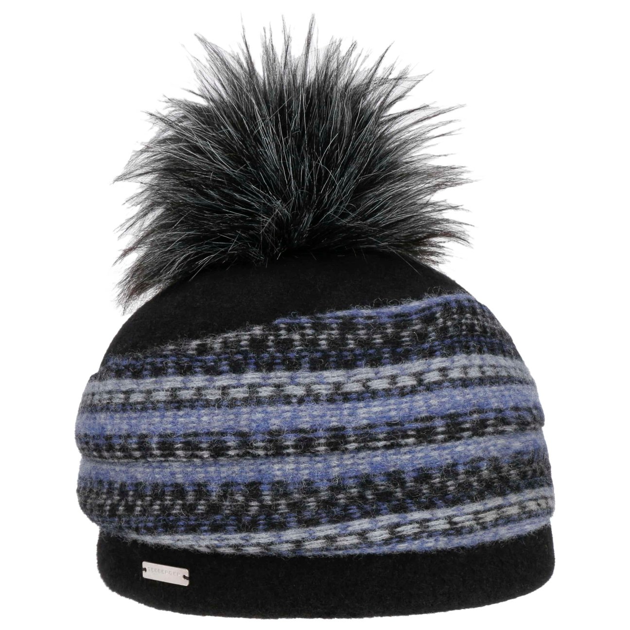 Seeberger Women's Navy Faux Fur Pom Milled Wool Hat By