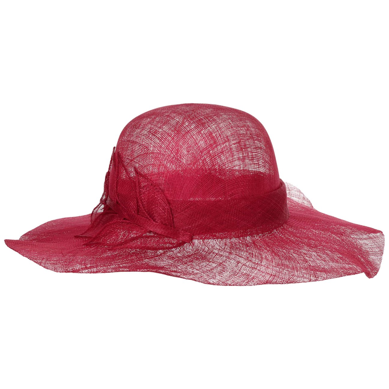 Seeberger Women's Red Sinamay Wavy Brim Straw Hat By