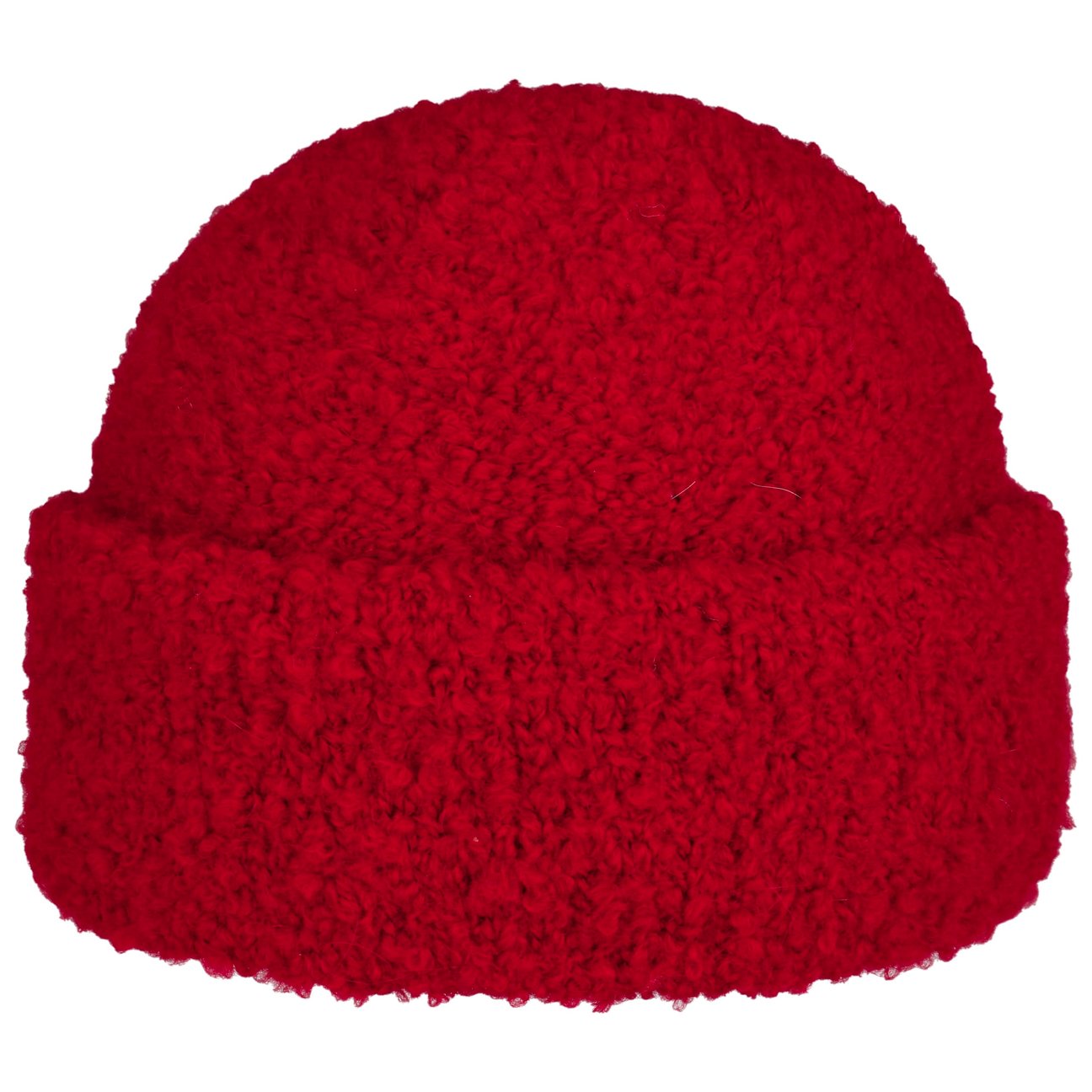 Gebeana Women's Red Uni Bouclé Beanie Hat With Cuff By