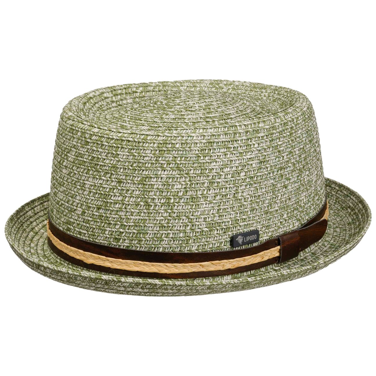 Lipodo Unisex Green Carignano Pork Pie Straw Hat By