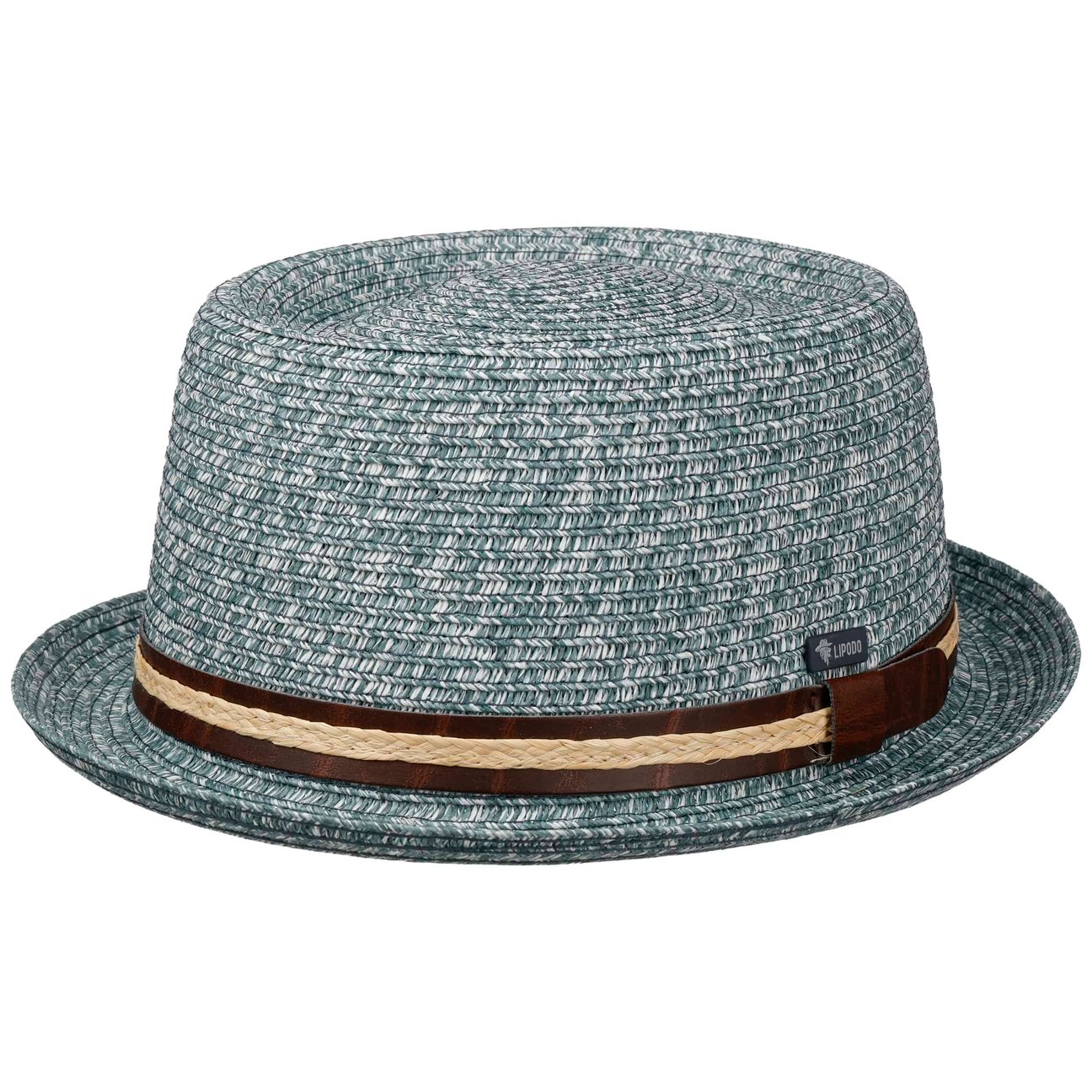 Lipodo Unisex Petrol Blue Carignano Pork Pie Straw Hat By