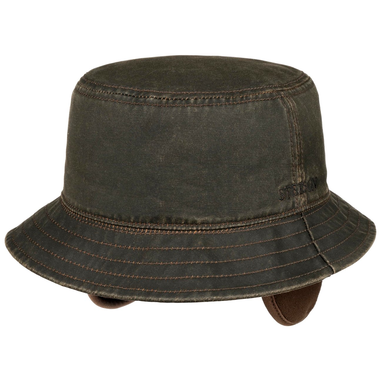 Stetson Brown Cloth Bucket Hat With Ear Flaps By