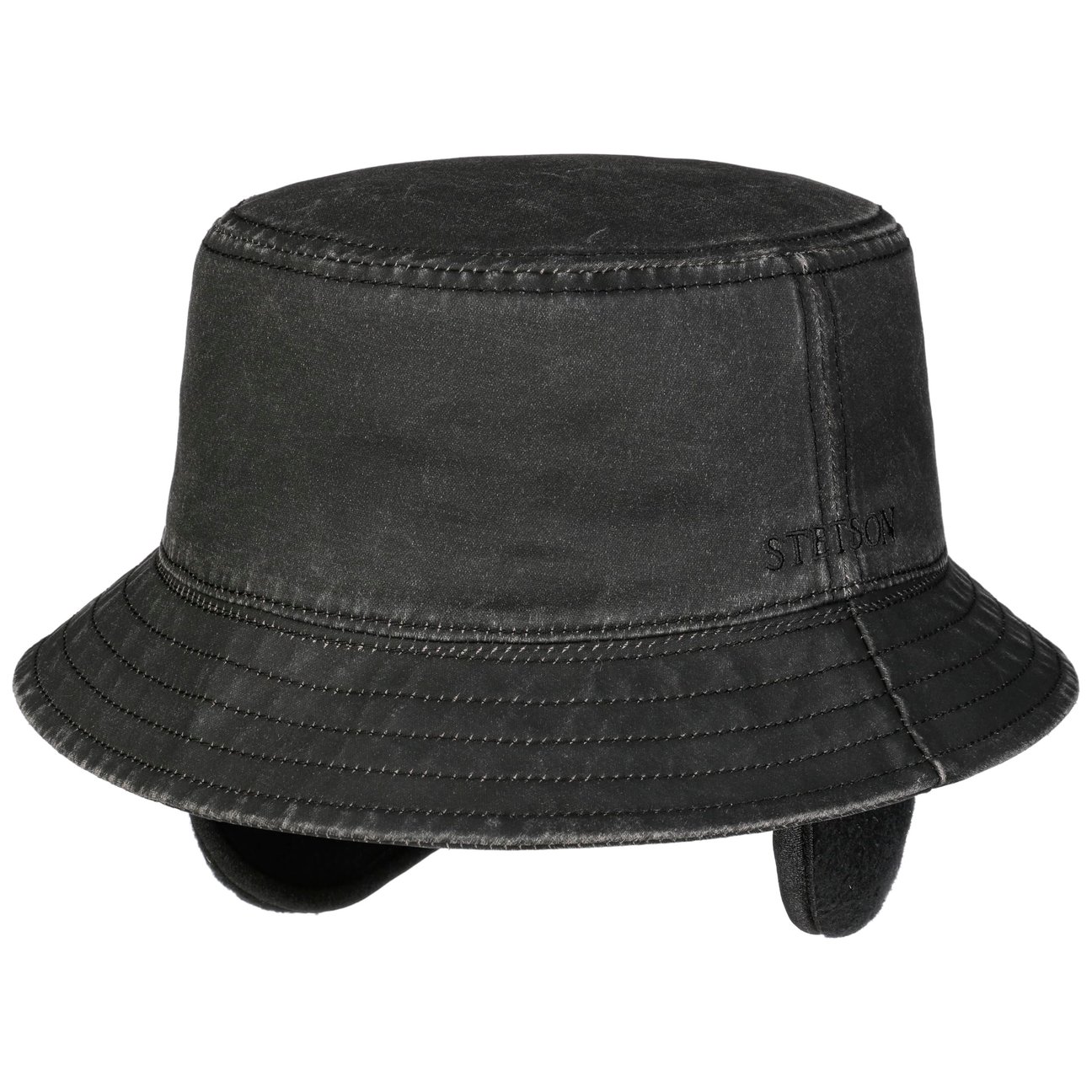 Stetson Black Cloth Bucket Hat With Ear Flaps By