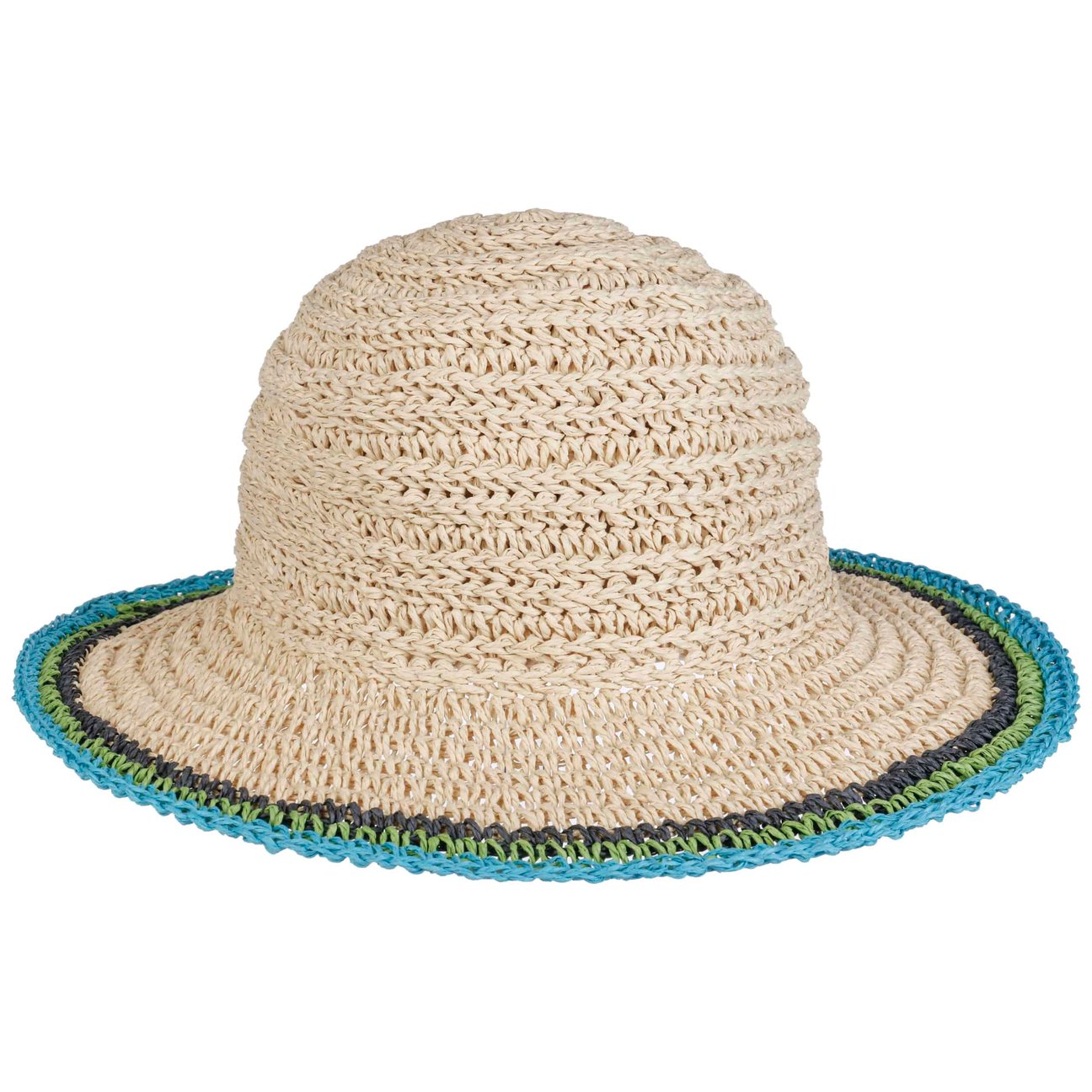 Lipodo Women's Nature-Blue Tricolour Edge Straw Hat By