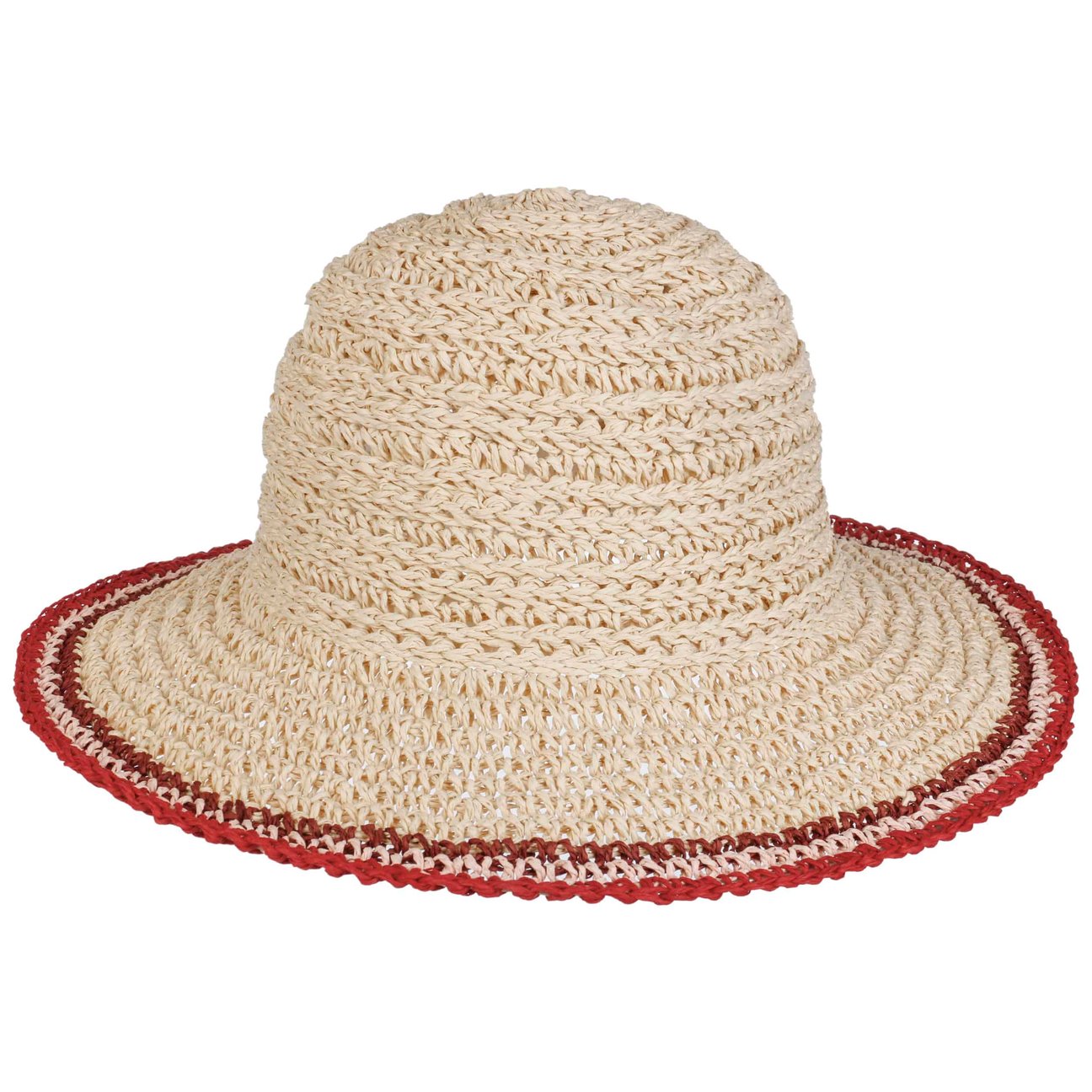 Lipodo Women's Nature-Red Tricolour Edge Straw Hat By