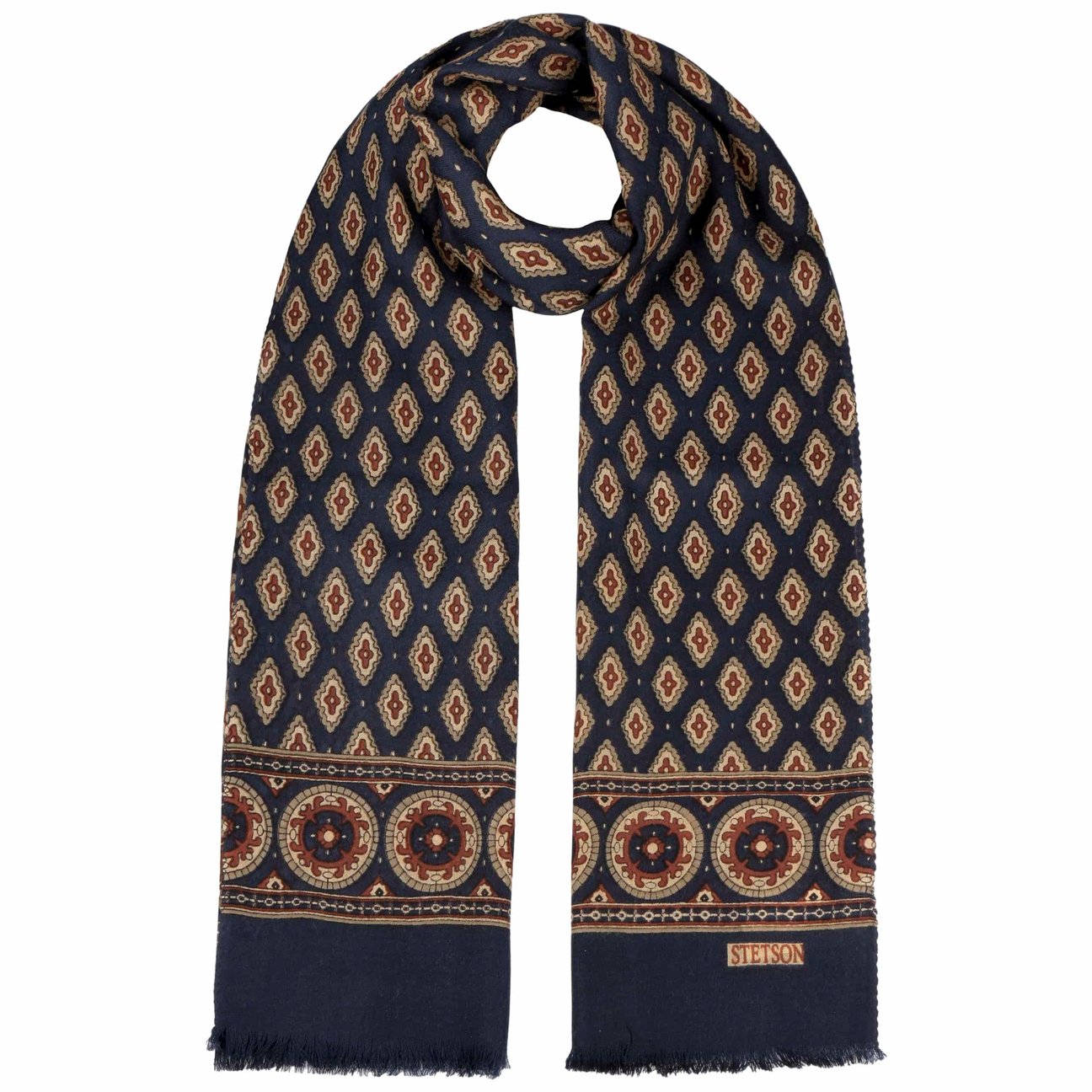 Stetson Women's Blue-Red Ornamentals Wool Scarf By