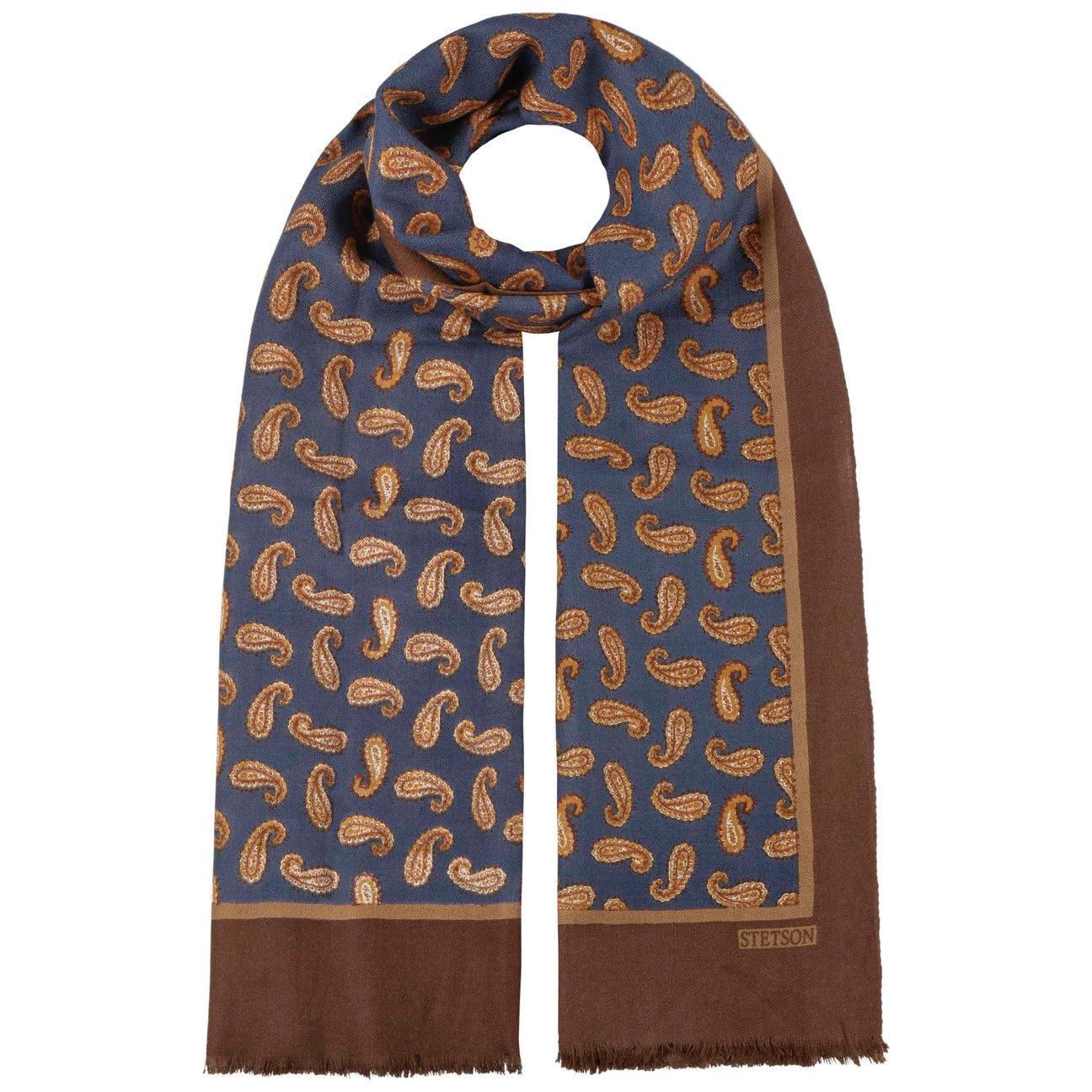 Stetson Women's Brown-Blue Fine Paisley Wool Scarf By