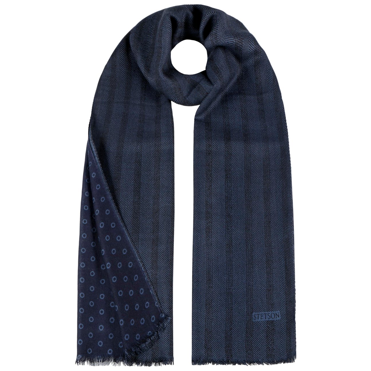 Stetson Men's Black-Blue Herringbone Dots Scarf By