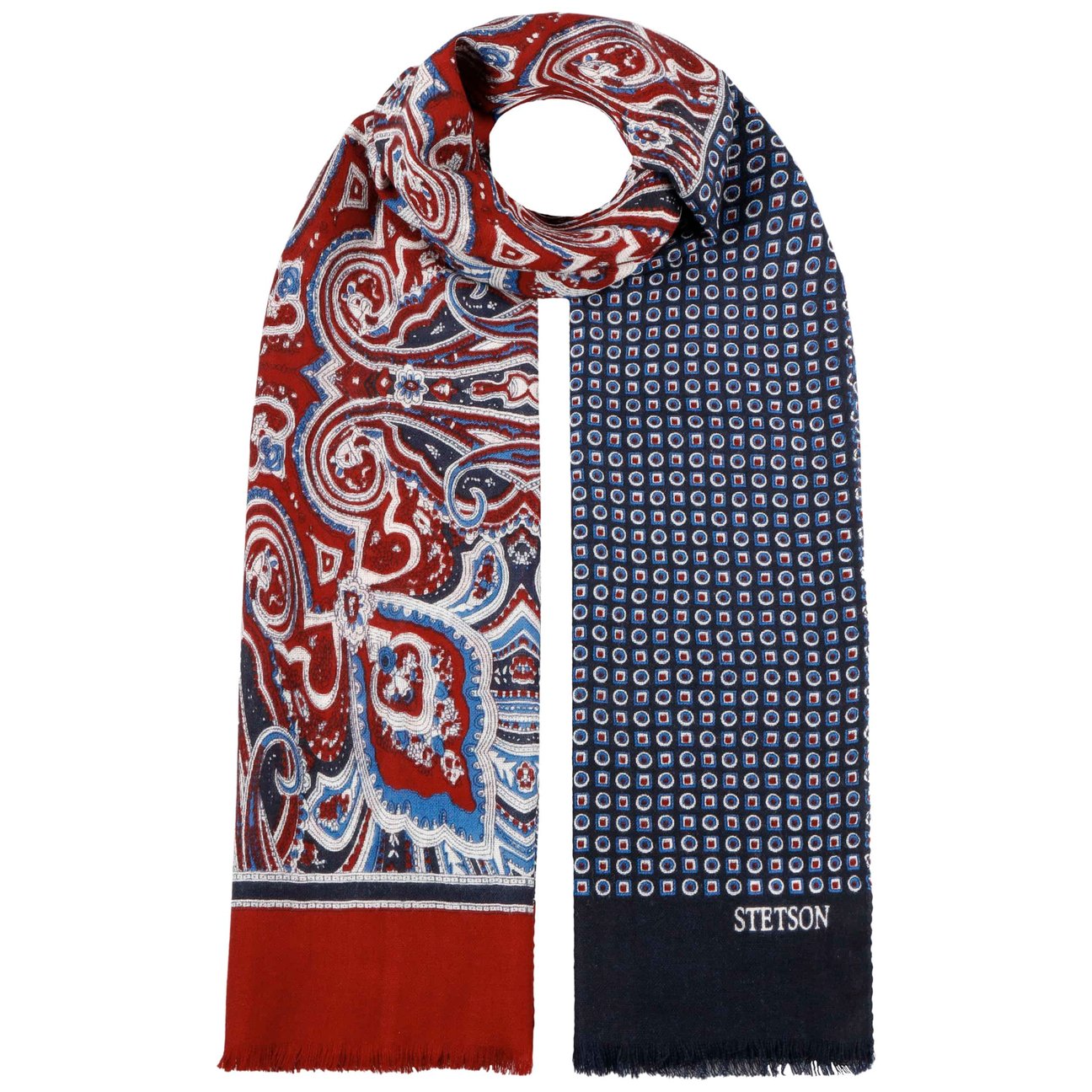 Stetson Women's Navy-Red Four Colours Paisley Wool Scarf By