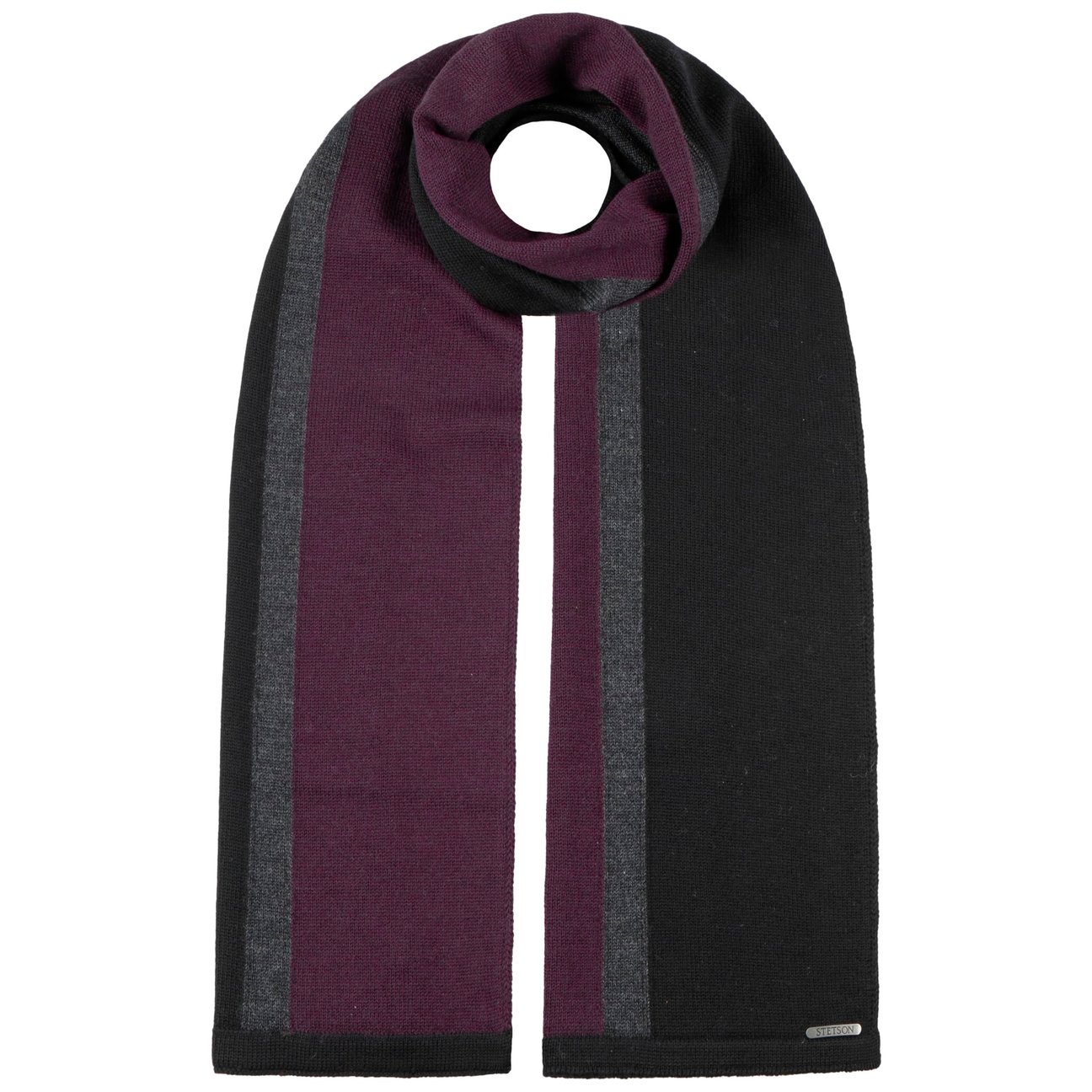 Stetson Women's Black-Purple Merino Stripes Wool Scarf By