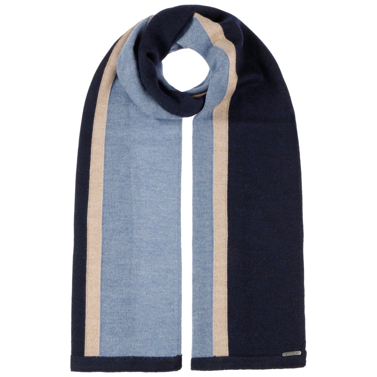 Stetson Women's Blue-Beige Merino Stripes Wool Scarf By