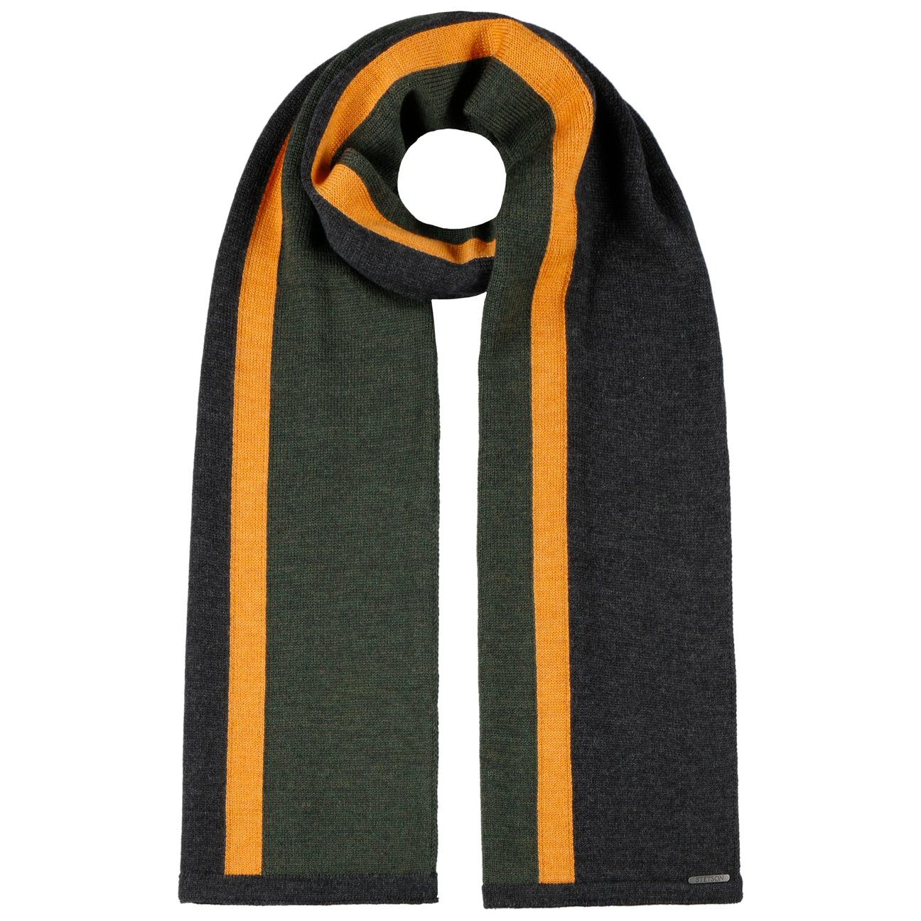 Stetson Women's Anthracite-Green Merino Stripes Wool Scarf By
