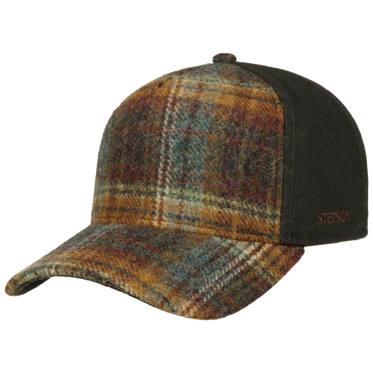 Stetson Olive Wool Check Trucker Cap By