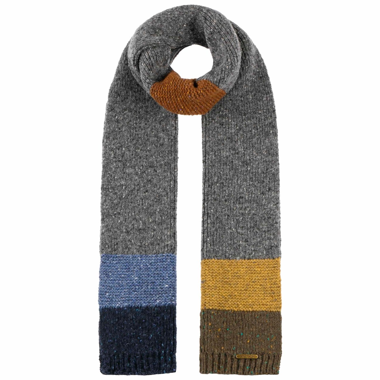 Stetson Women's Grey Donegal Wool Colour Block Knit Scarf By
