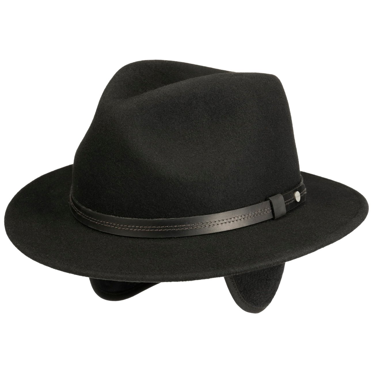 Stetson Black Dest Traveller Wool Hat With Ear Flaps By