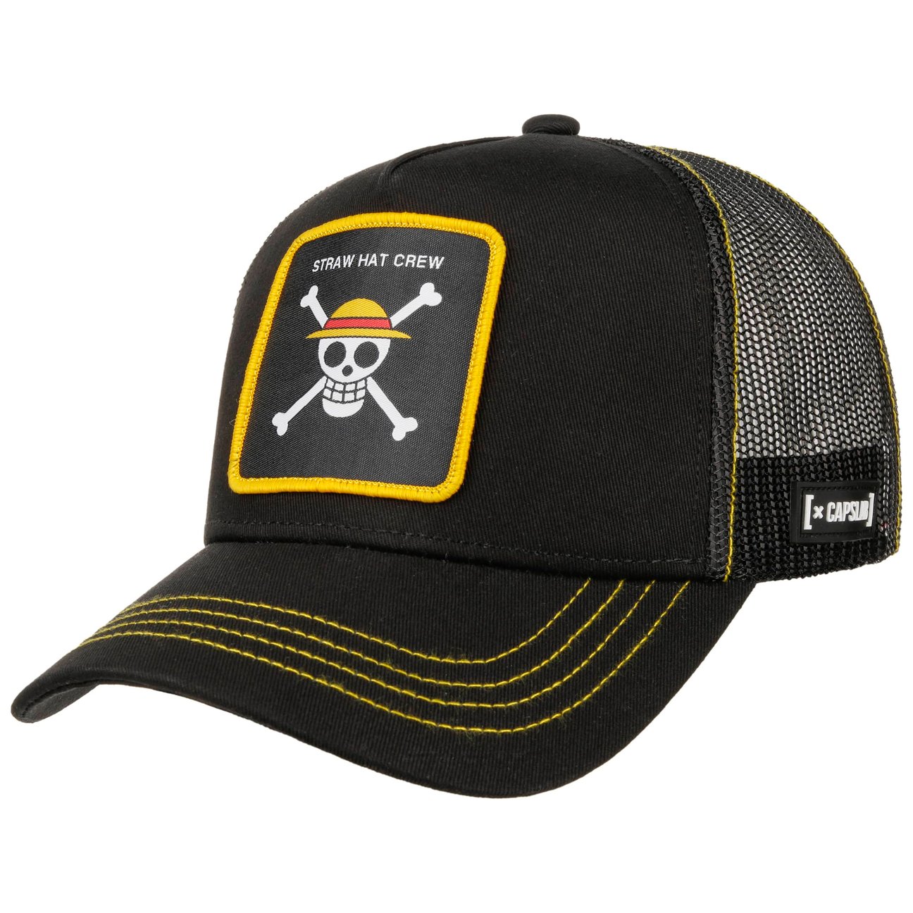 Capslab Black-Yellow Straw Hat Crew Trucker Cap By