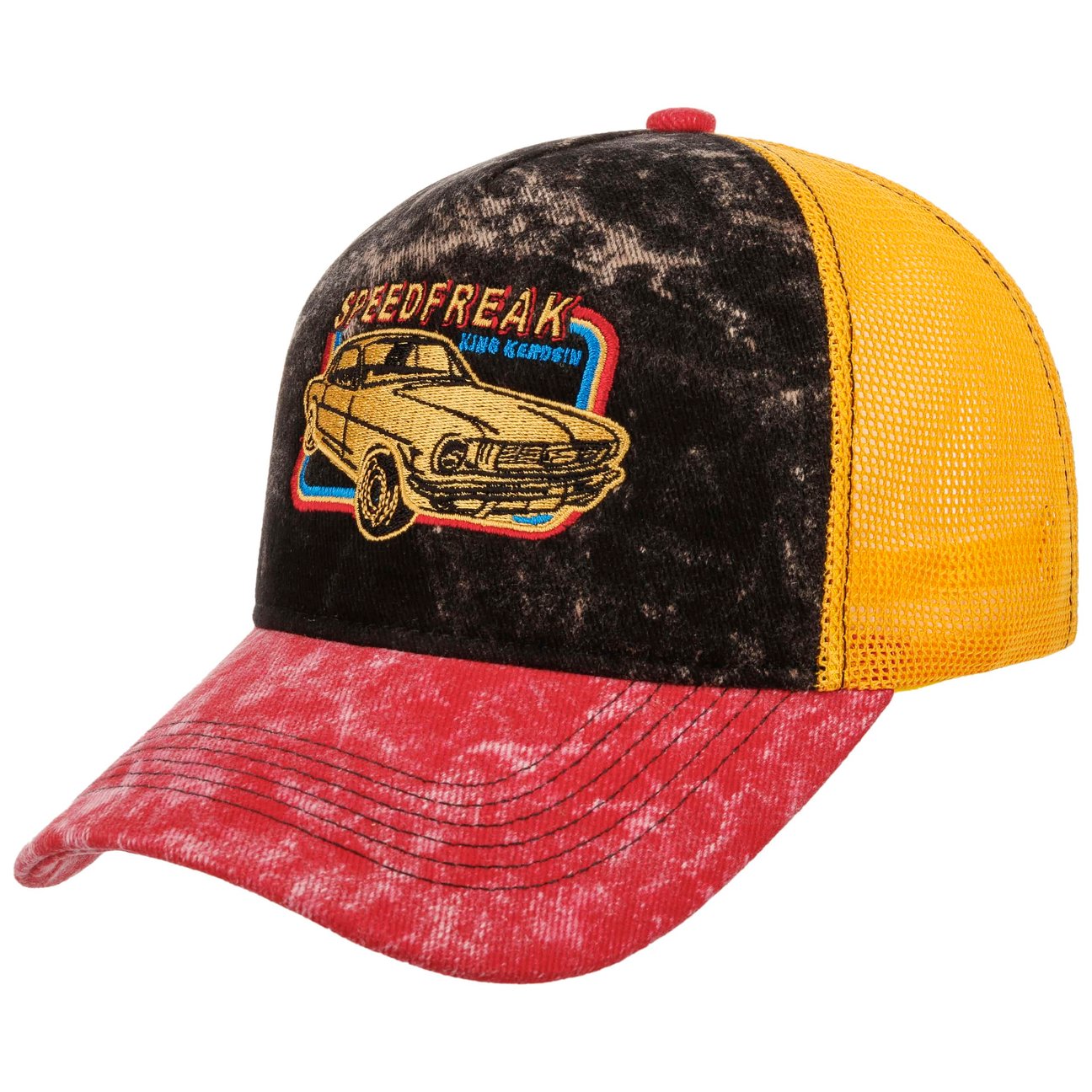 King Kerosin Black-Red Speedfreak Vintage Trucker Cap By