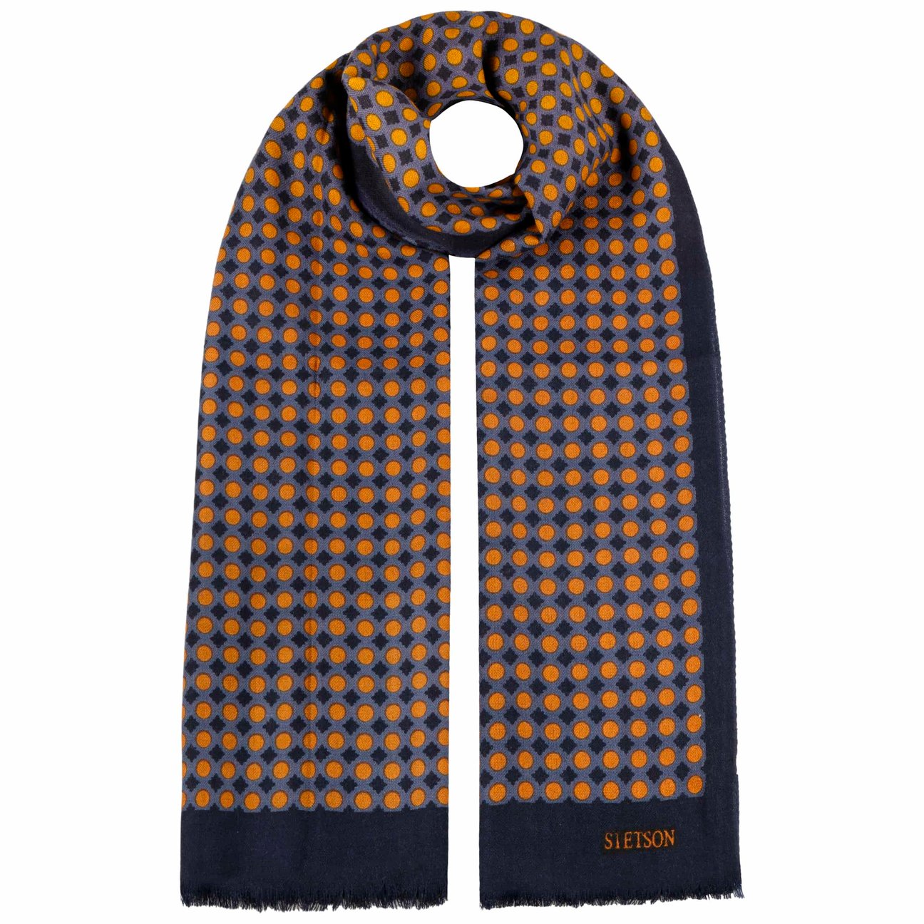 Stetson Navy Allover Dots Wool Scarf By