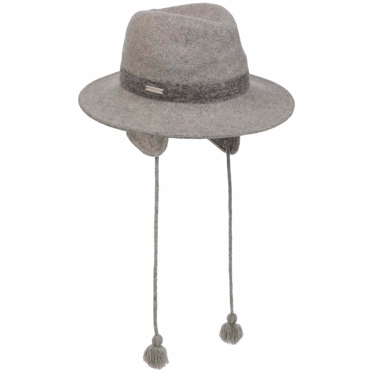 Seeberger Women's Grey Milled Wool Fedora Hat With Ear Flaps By
