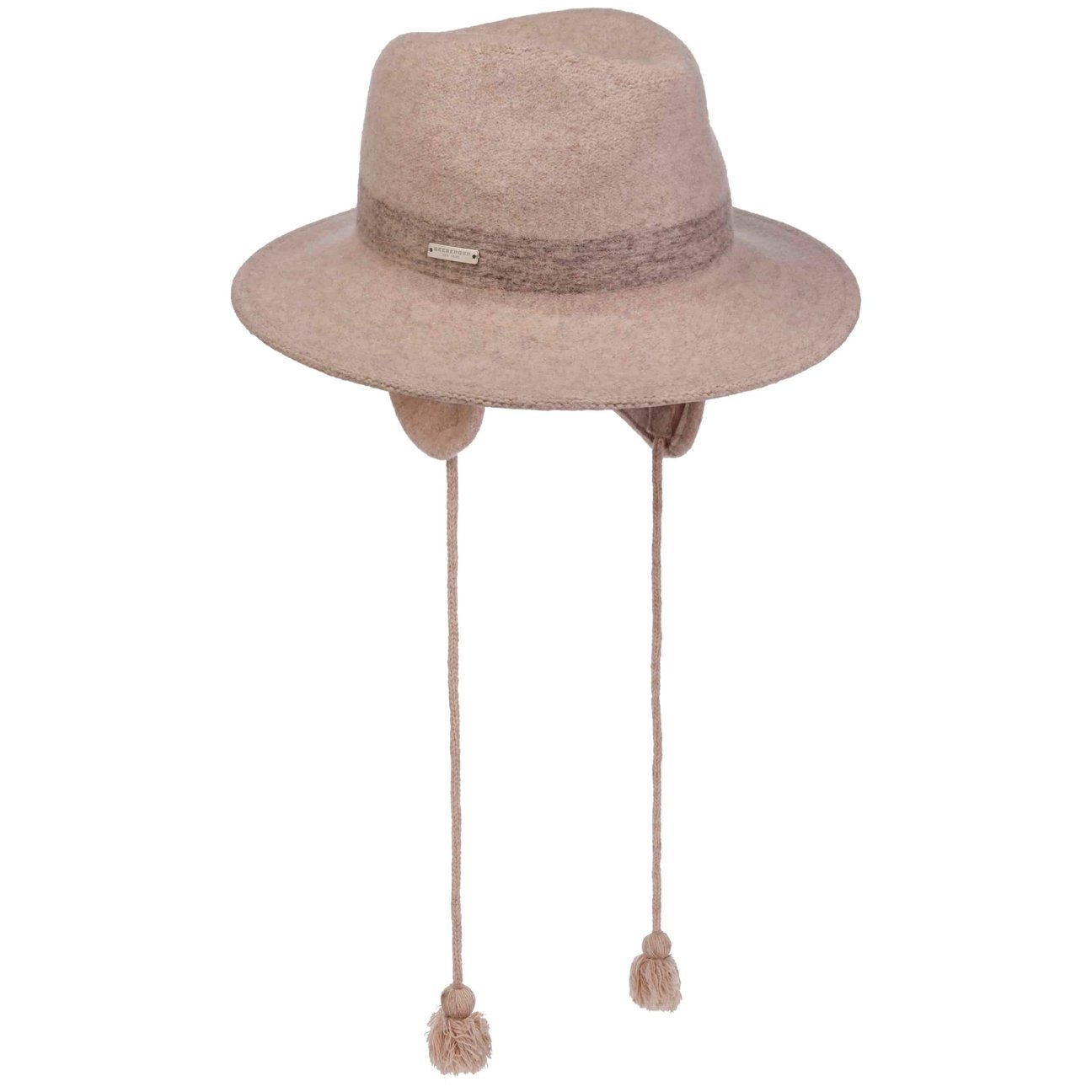 Seeberger Women's Beige Milled Wool Fedora Hat With Ear Flaps By
