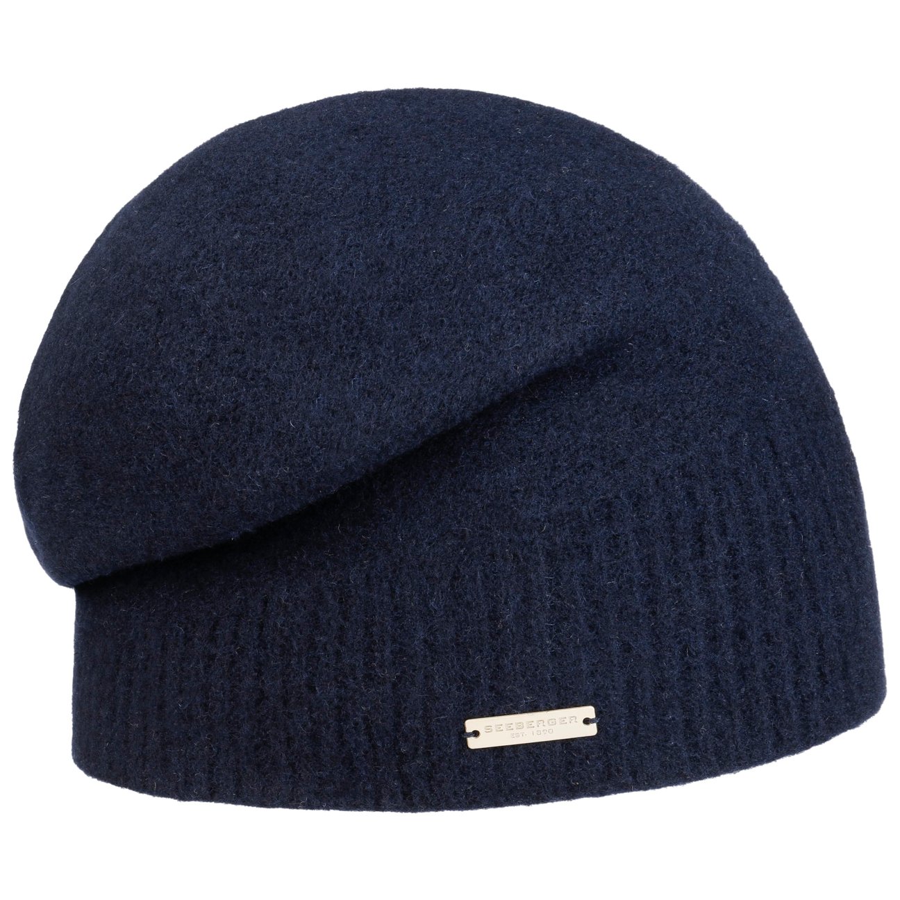 Seeberger Women's Navy Ribbed Edge Milled Wool Headsock By