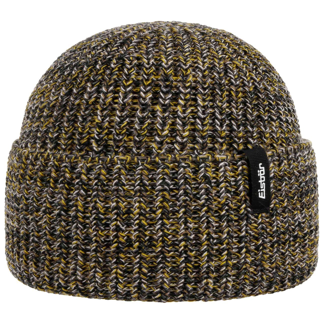 Eisbär Men's Grey-Yellow Swell Merino Beanie Hat With Cuff By