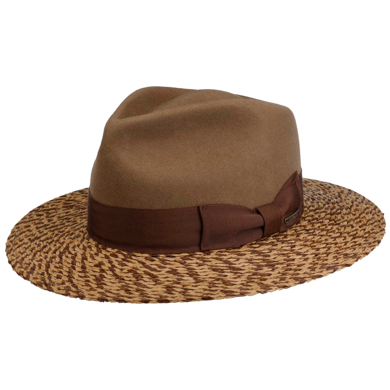 Stetson Brown-Beige Wool Crown Hat With Straw Brim By