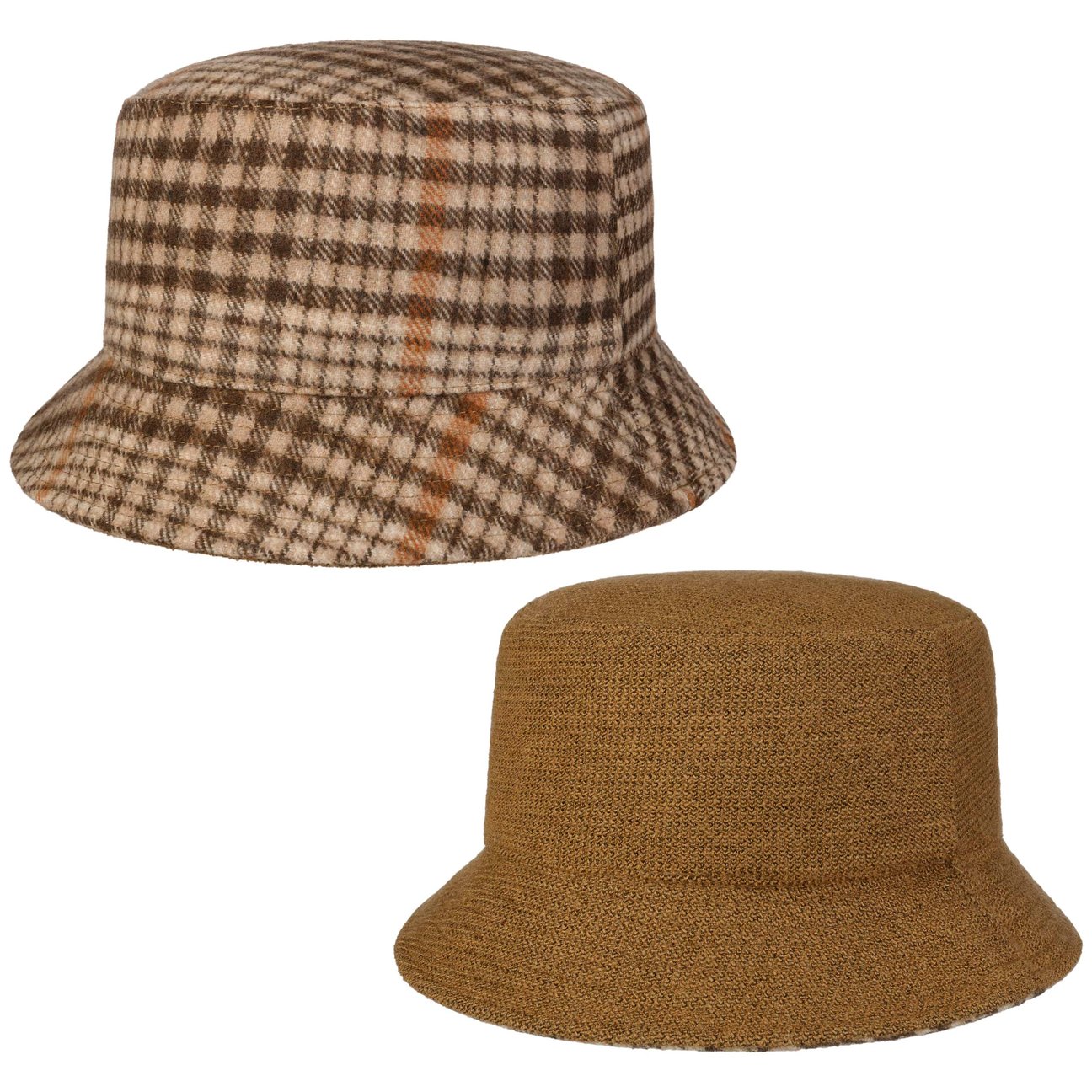 Lipodo Women's Beige Small Checks Bucket Reversible Hat By
