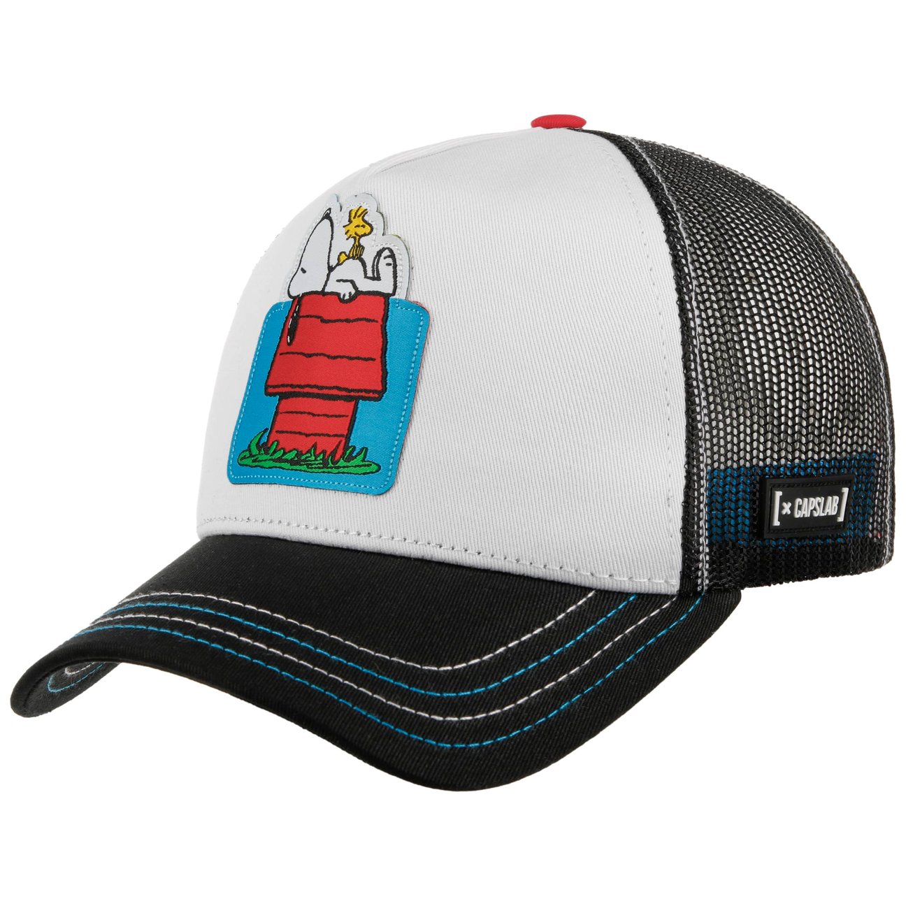Capslab Women's Black-White Peanuts Dog House Trucker Cap By