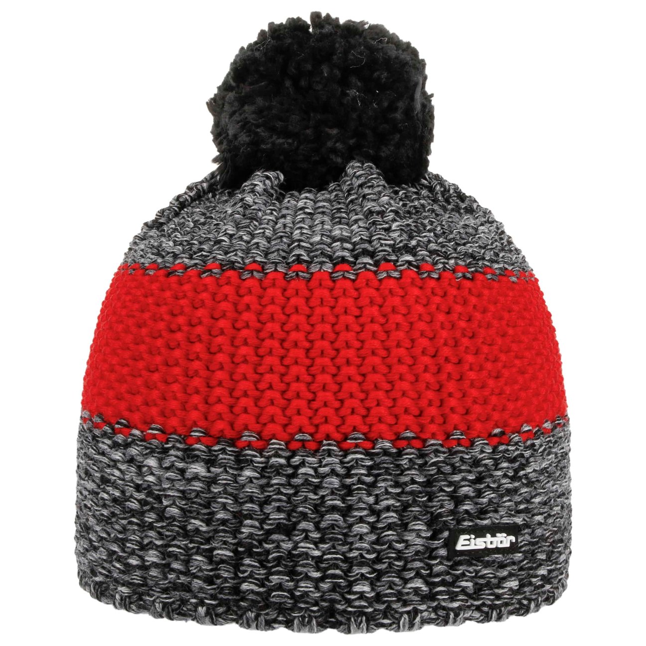 Eisbär Men's Grey-Red Styler Pompom Hat By