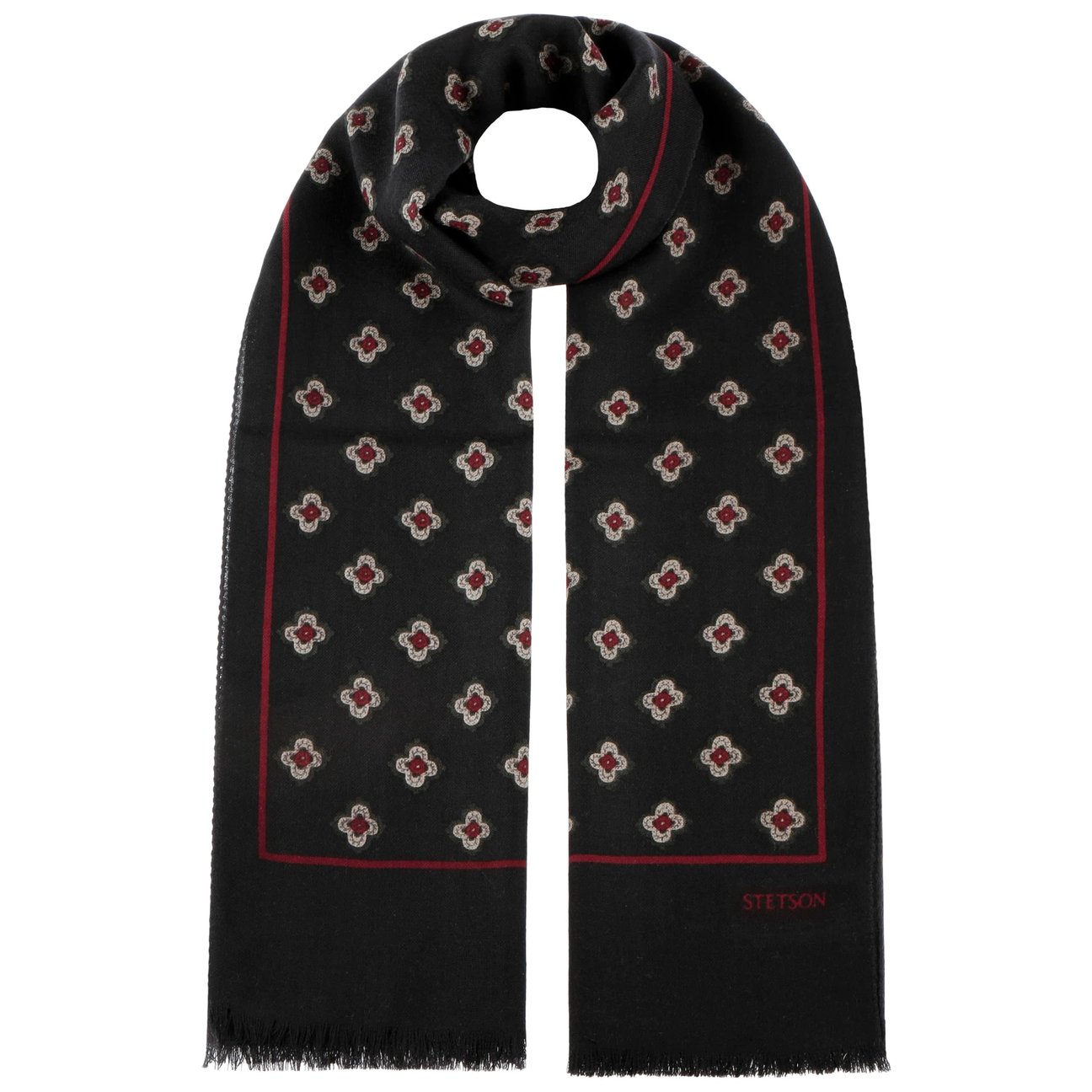 Stetson Women's Black-Red Ellingham Flowers Wool Scarf By