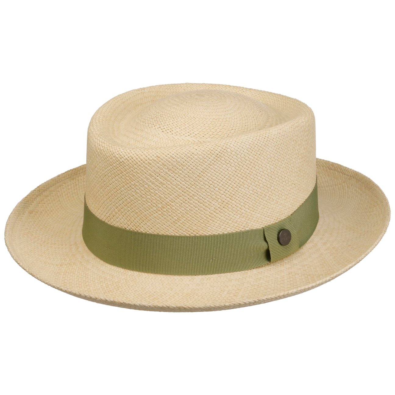 Lierys Nature-Green Medium Brim Pork Pie Panama Hat By