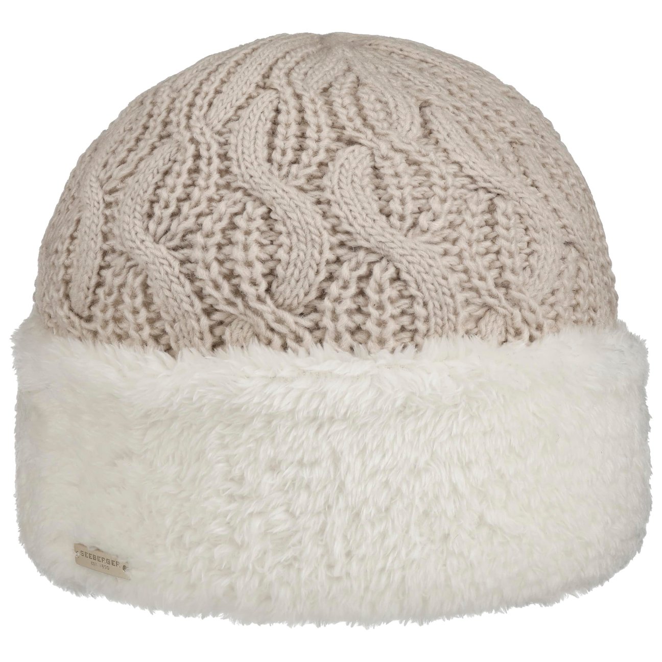 Seeberger Women's Oatmeal Faux Fur Cuff Knit Hat By