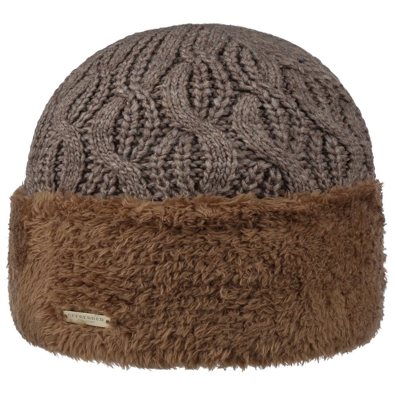 Seeberger Women's Taupe Faux Fur Cuff Knit Hat By