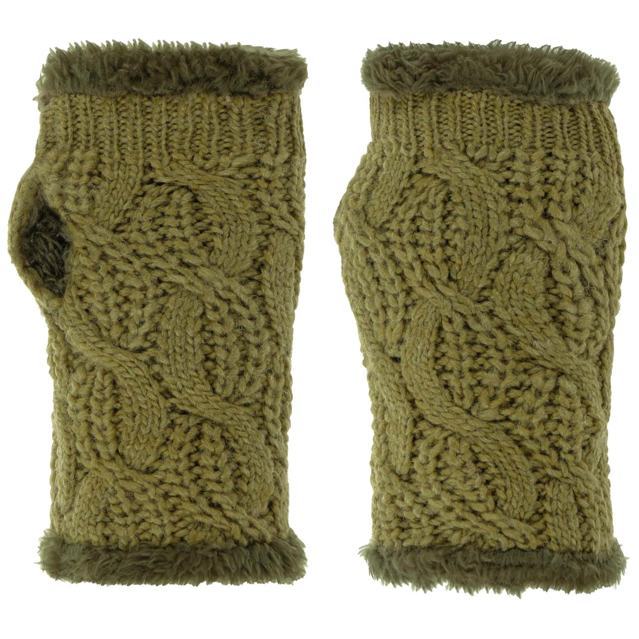Seeberger Women's Olive Cable Knit Wrist Warmers By