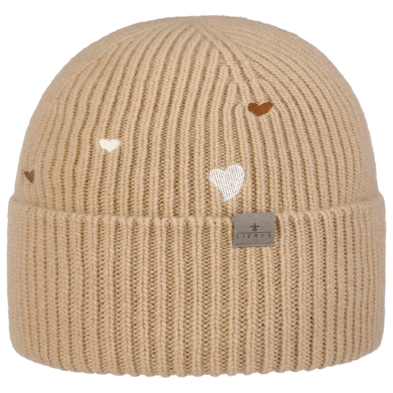Lierys Women's Beige Little Hearts Beanie Hat With Cuff By
