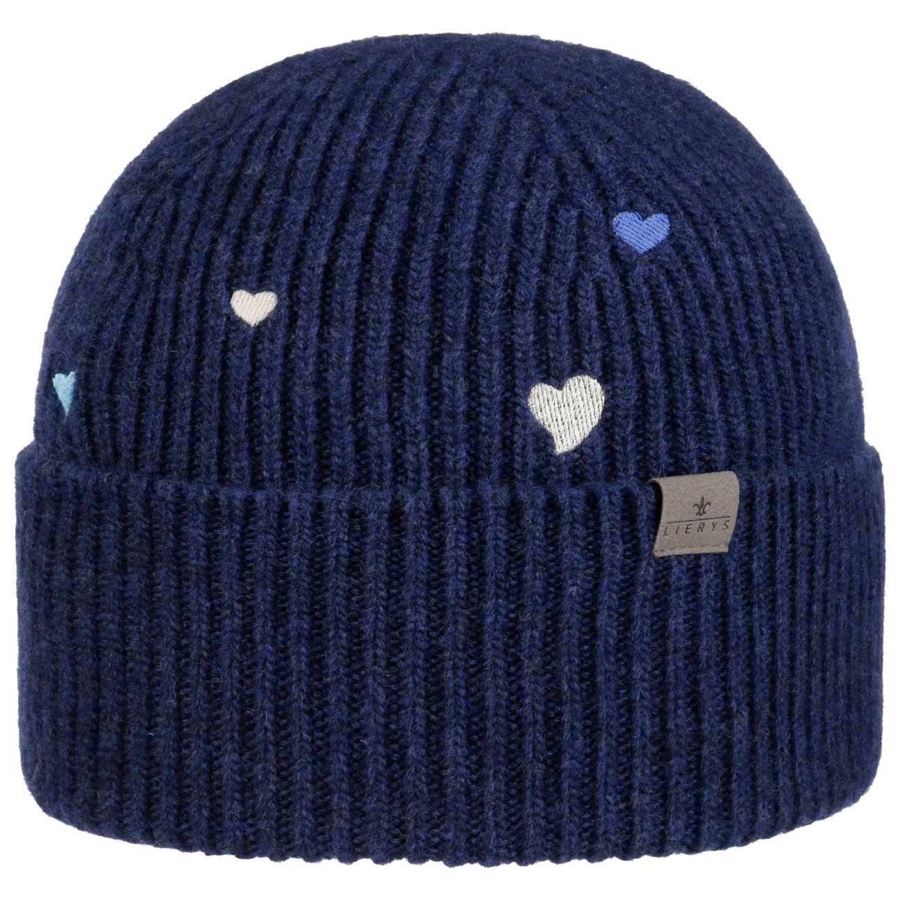 Lierys Women's Navy Little Hearts Beanie Hat With Cuff By