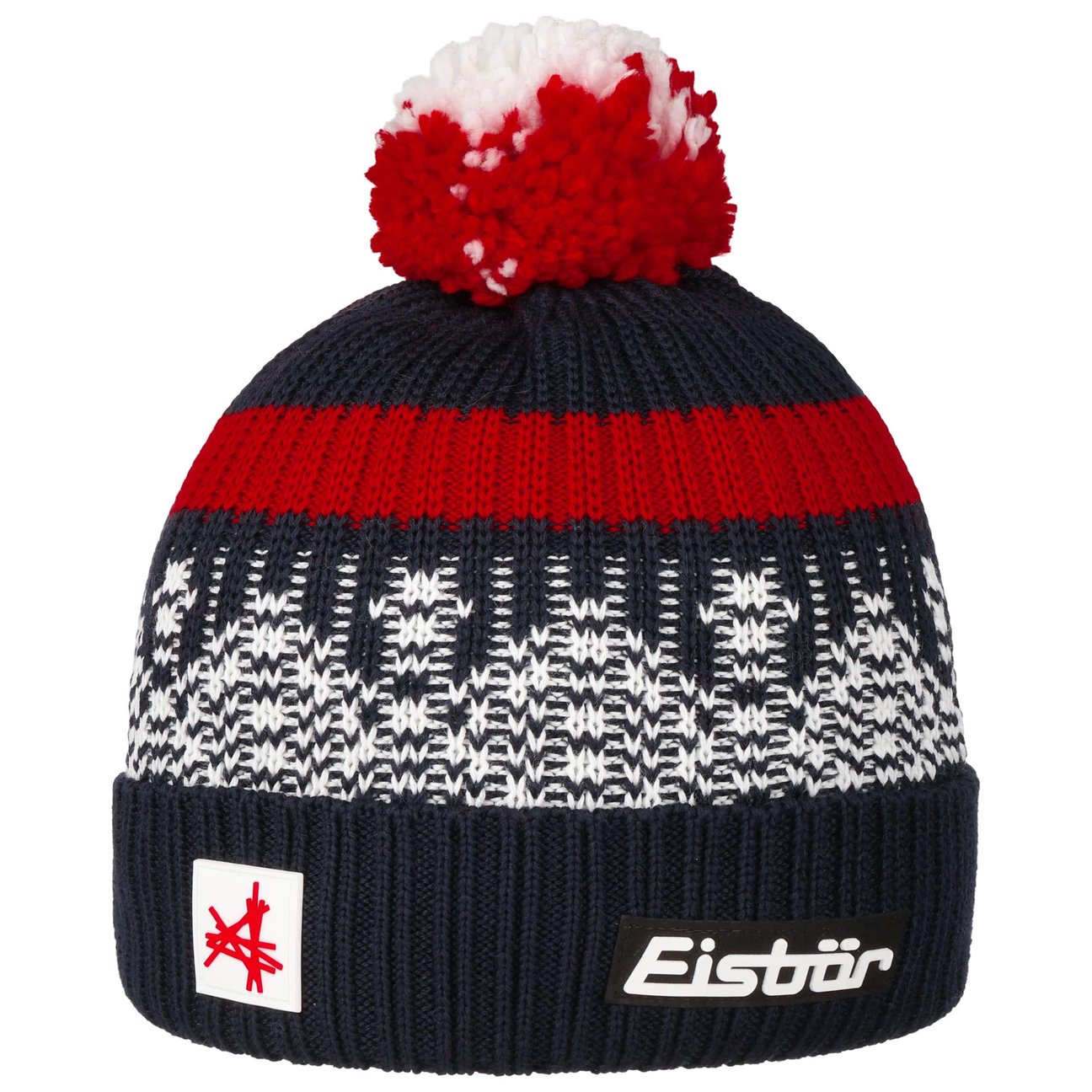 Eisbär Men's Black-Red Norrak Pompom Hat By