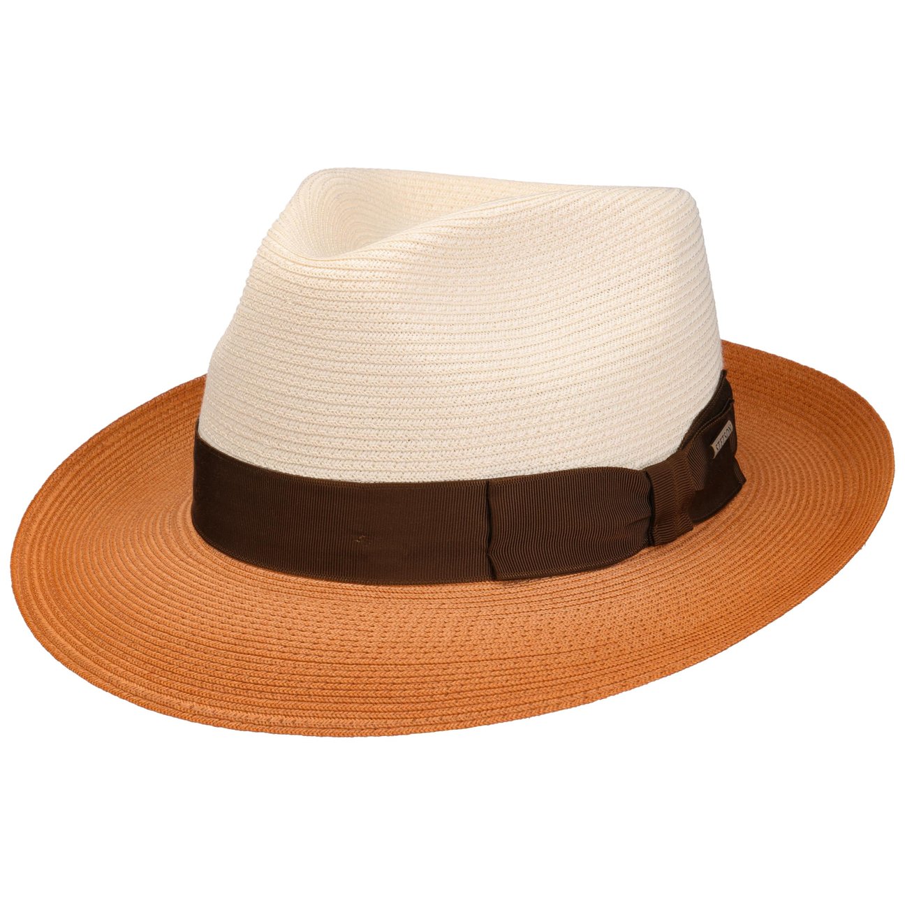 Stetson Women's White-Orange Oakerton Fedora Toyo Straw Hat By