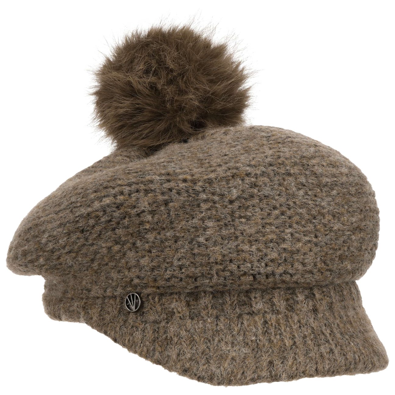 Loevenich Girls Taupe Soft Pompom Newsboy Cap By
