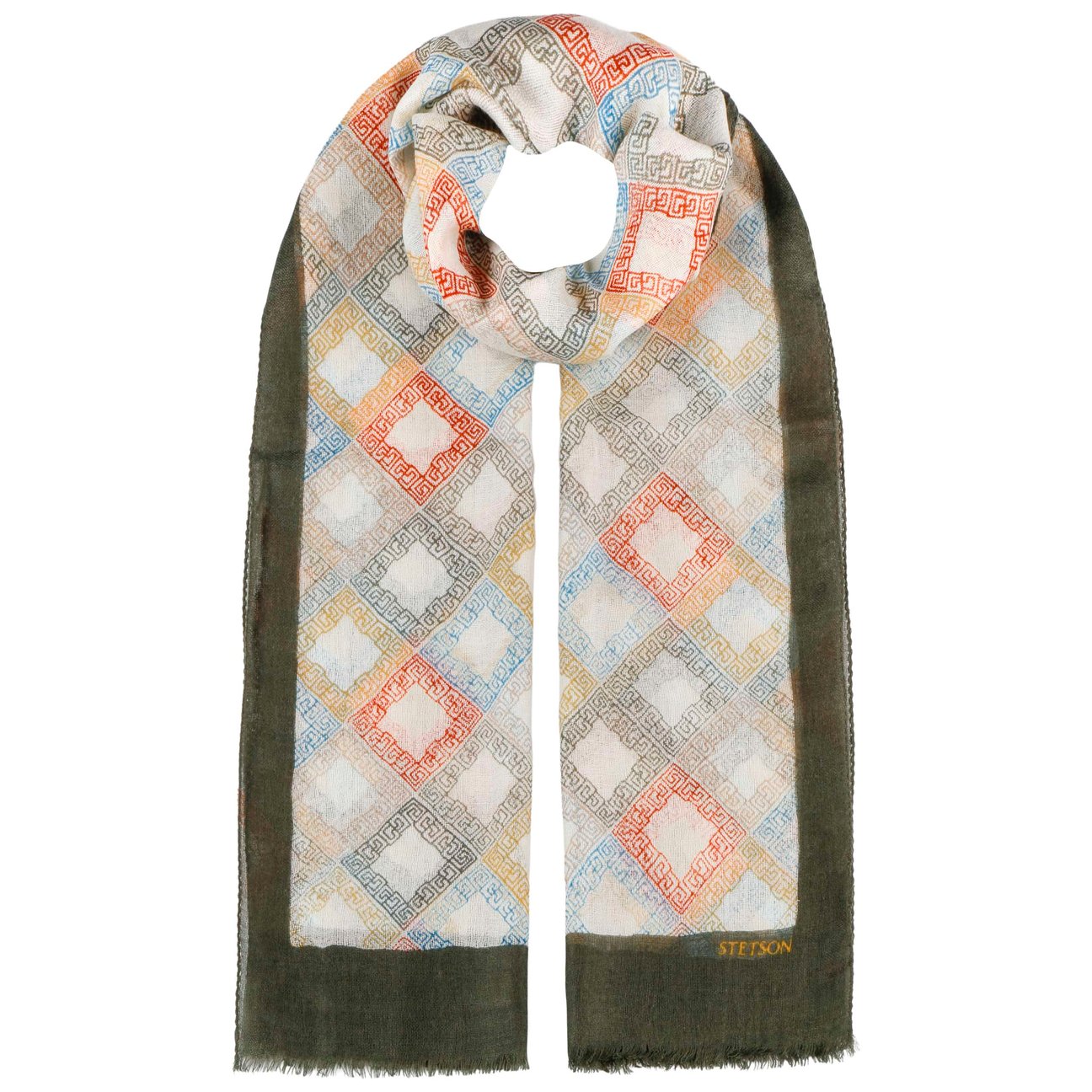 Stetson Women's Olive Rhombus Light Wool Summer Scarf By