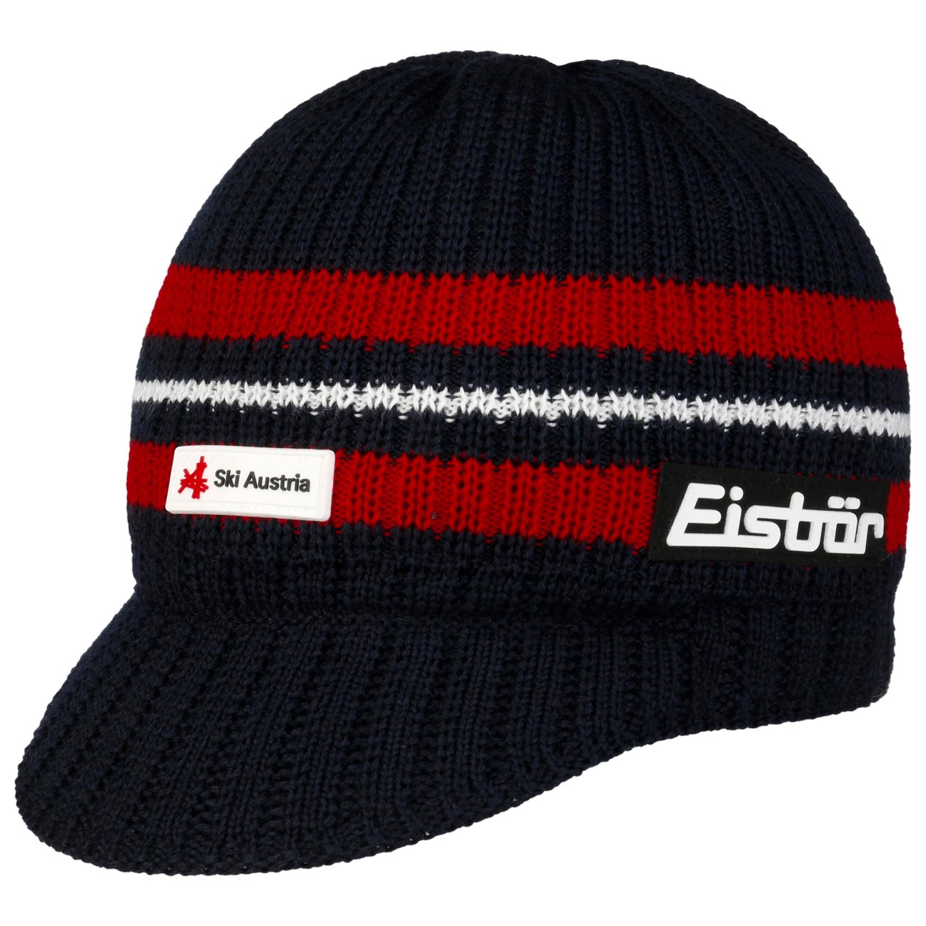 Eisbär Men's Black-Red Pauli Ski Austria Knit Beanie With Peak By
