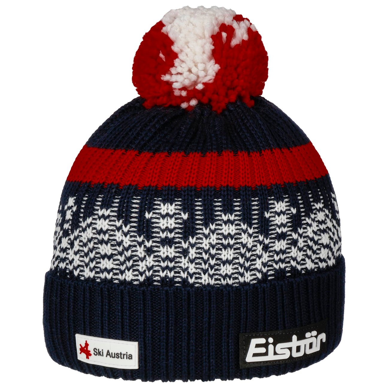 Eisbär Men's Grey-Red Norrak Ski Austria Pompom Hat By
