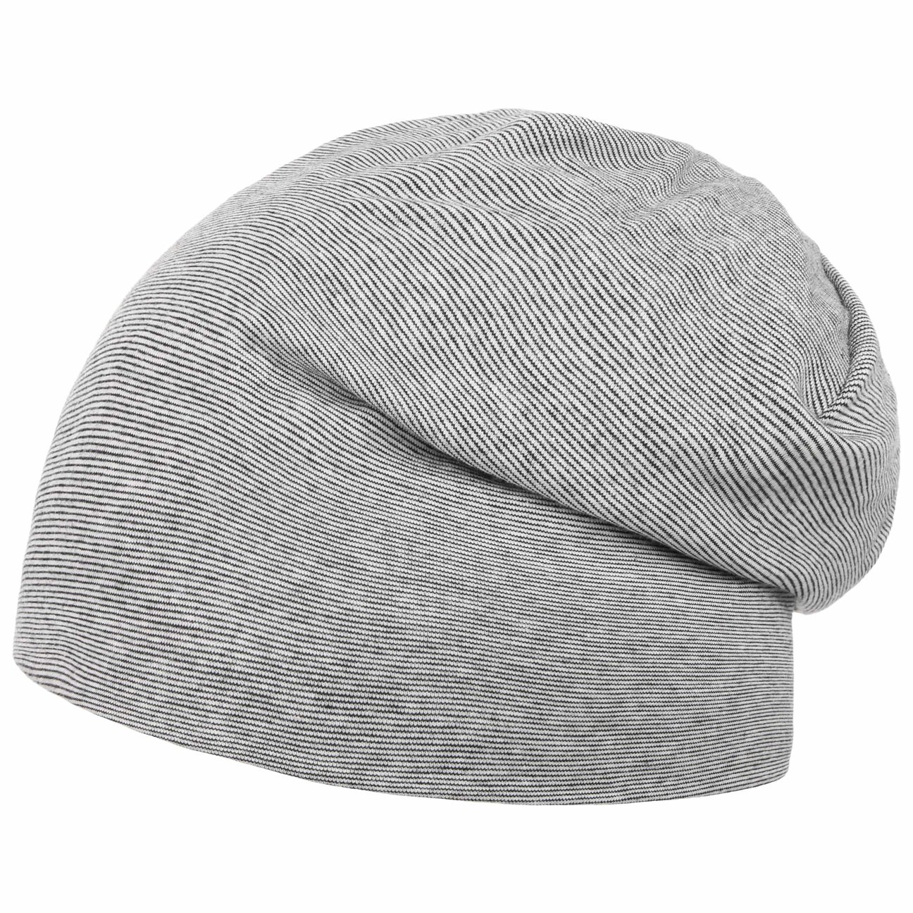 Lipodo Women's Light Grey Cotton Jersey Stripes Beanie Hat By