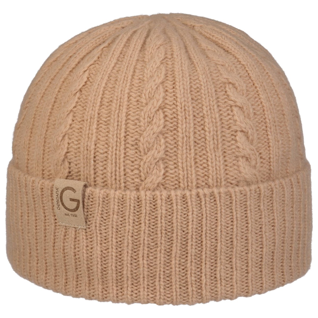 Gebeana Women's Beige Cable Knit Merino Knit Hat By