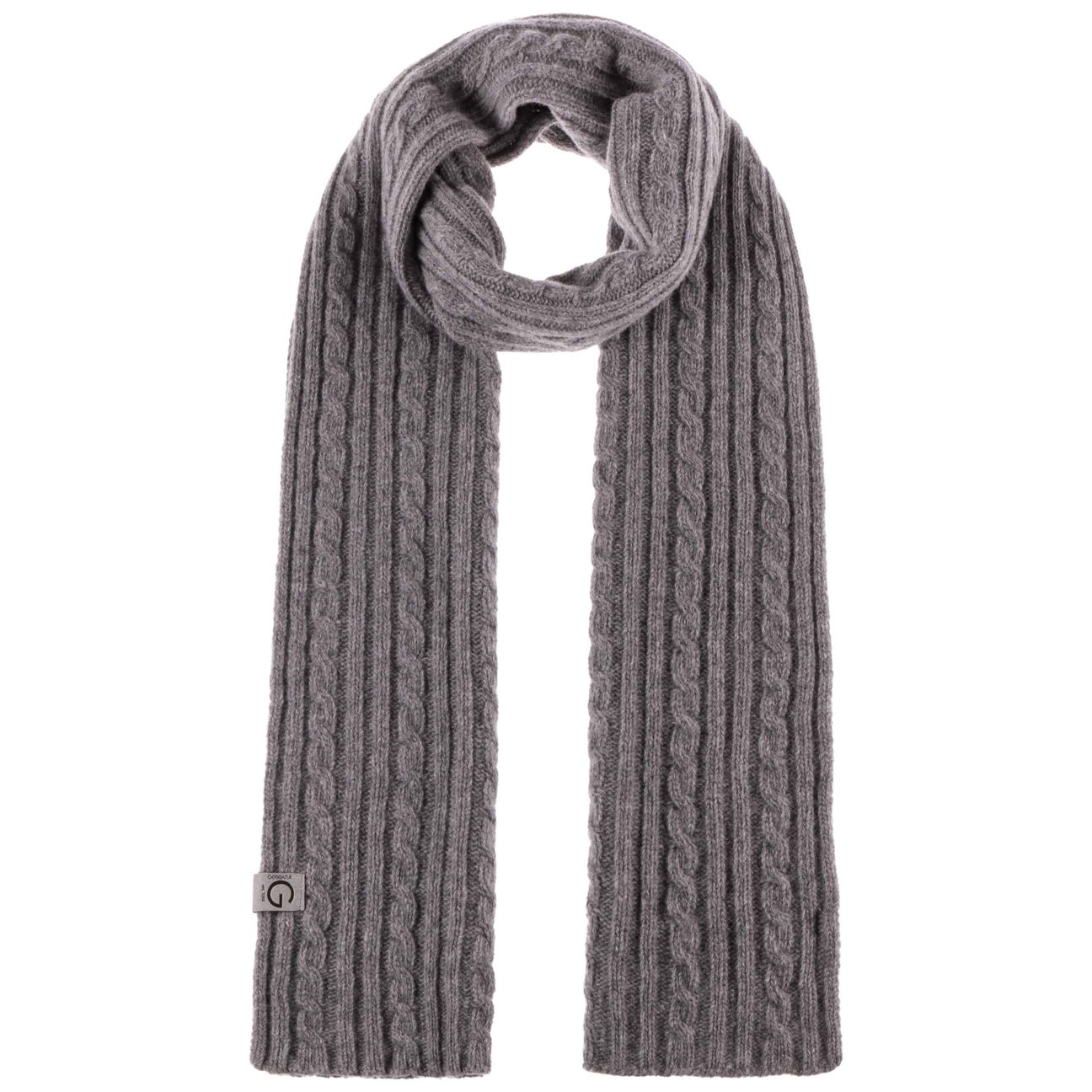 Gebeana Women's Grey Cable Knit Merino Wool Scarf By