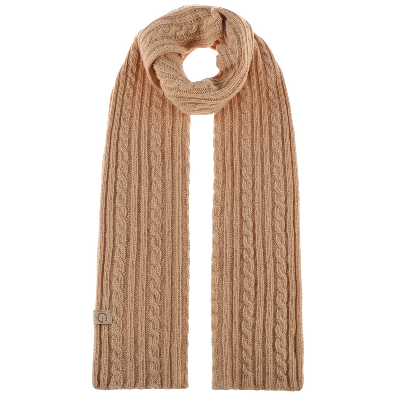 Gebeana Women's Beige Cable Knit Merino Wool Scarf By